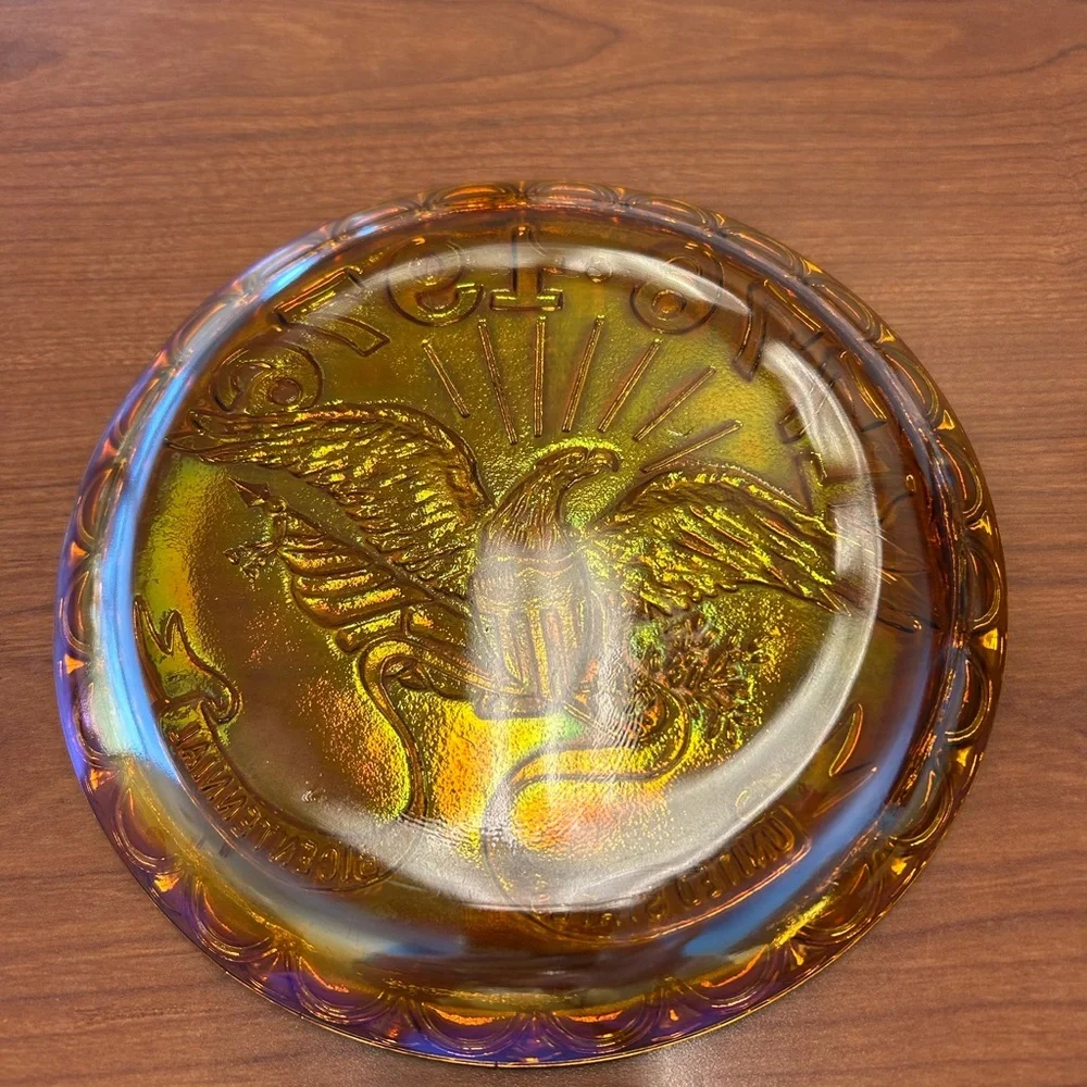 Indiana Glass Co. “Marigold” Carnival Glass 1776-1976 “Bicentennial Plate” 8”